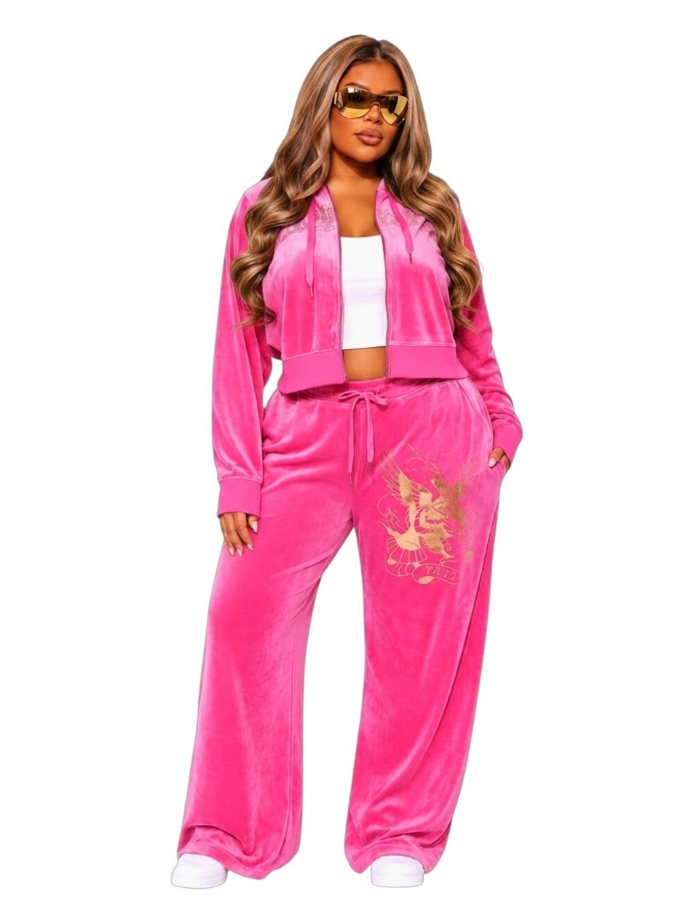 LOT ED HARDY Pink Velour Tracksuit HOODIE & JOGGERS Womens 1X - Picture 9 of 9